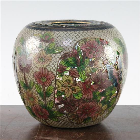 A Chinese plique à jour enamel jar, 13cm